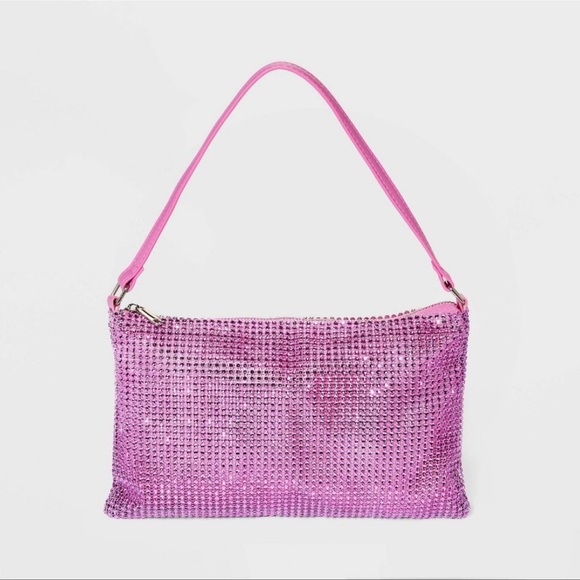 Pink Rhinestone Mesh Bag - Picture 2 of 3